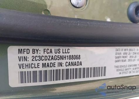 2022 Dodge Challenger Sxt из США, поврежденный, VIN 2C3CDZAG5NH188068